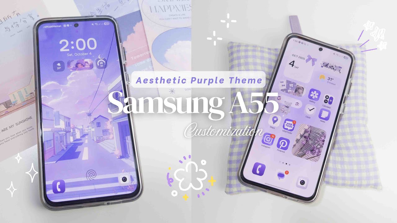 CUSTOMIZE MY SAMSUNG A55 AESTHETIC PURPLE THEME | AESTHETIC ICON, WIDGET | SAMSUNG THEME & GOOD LOCK