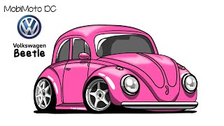 How To Draw Pink VW Beetle | Cara menggambar VW Beetle Merah Muda