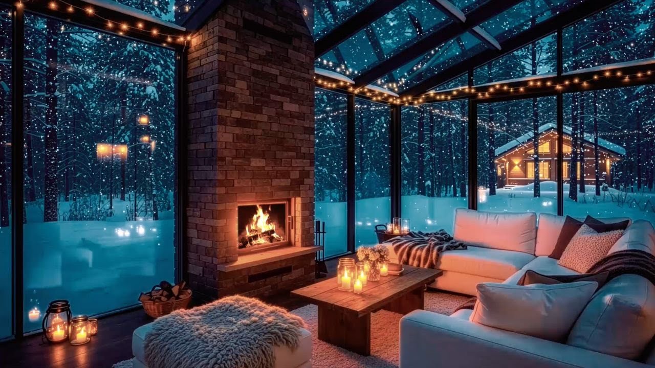Winter Living Room Ambience (Mountain Lodge View) | Smooth Jazz Piano to Unwind and Breathe