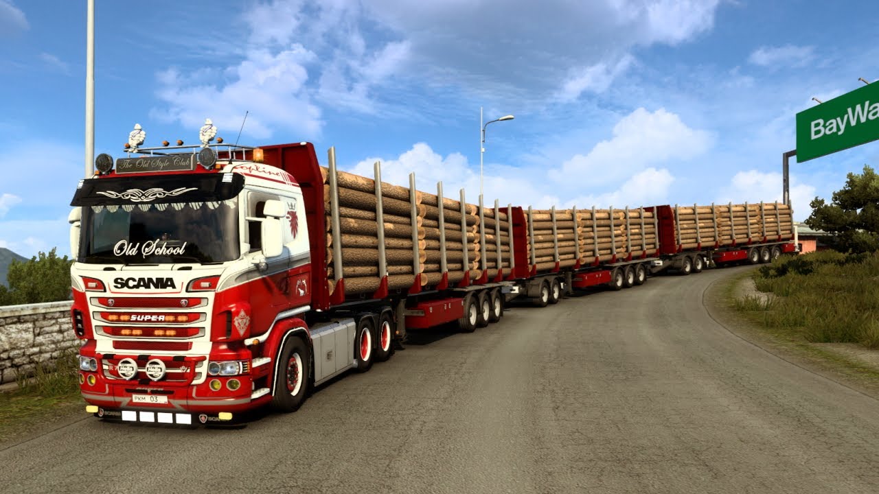 🔴 ets2 scania r 730 v8 power skin mod road train trailers