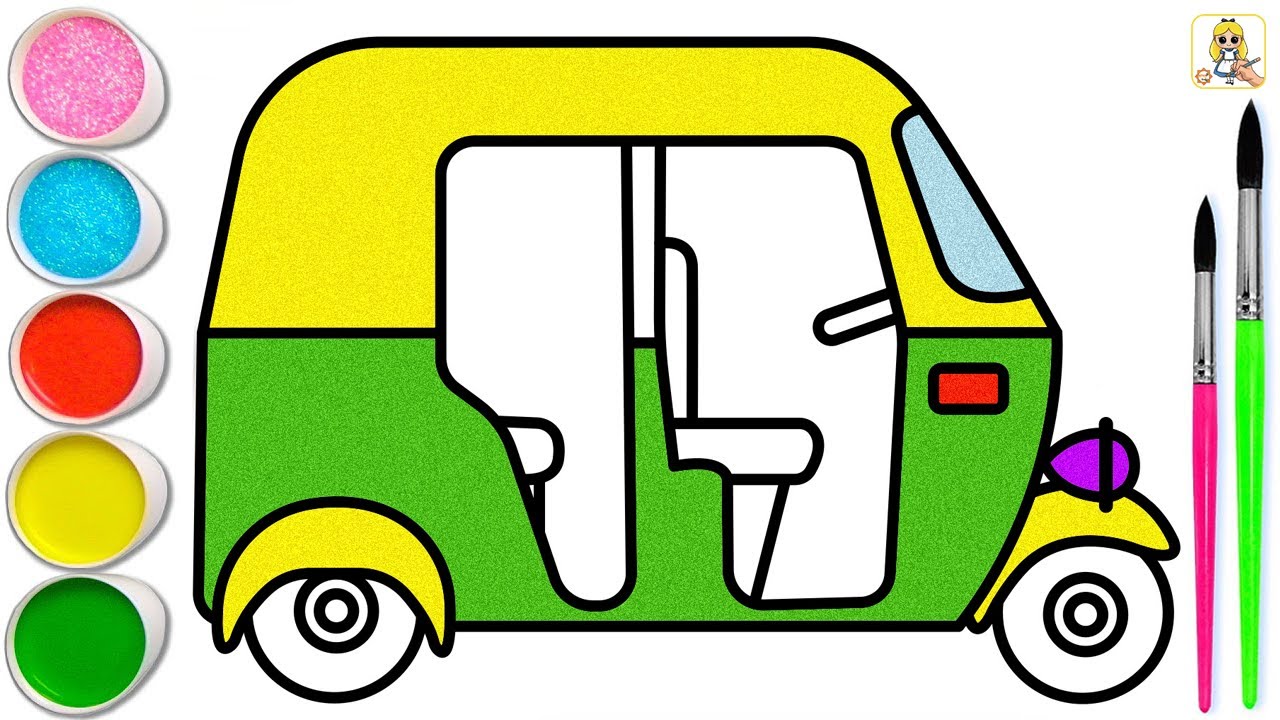 How to draw auto rickshaw step by step for beginners