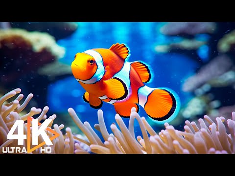 Aquarium 4K VIDEO (ULTRA HD) 🐠 Beautiful Coral Reef Fish - Relaxing Sleep Meditation Music #21