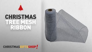 Most Popular Christmas Tree Mesh Ribbon: Mesh roll, Gray with Silver metallic stripe (Mini Roll -10"