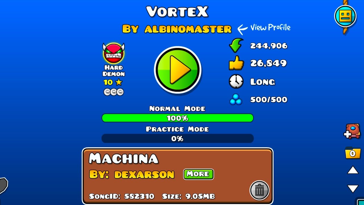 Vortex Geometry Player VorteX 100% (Hard demon) Geometry dash 2.2 - (On mobile) - YouTube