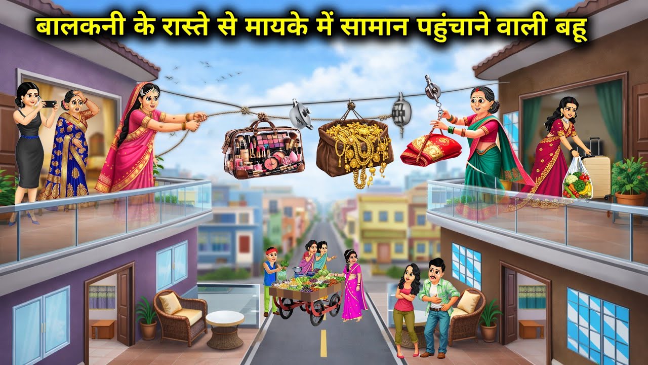 बालकनी के रास्ते से मायके मे सामान पहुचाने वाली बहू | -In-Law Deliver Good Parent | Cartoon Video   