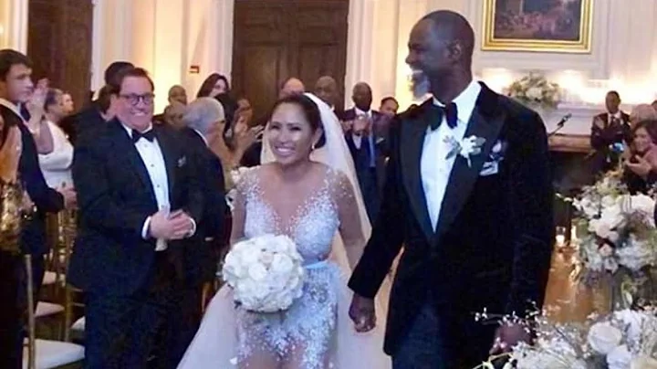 R&B singer BRIAN McKNIGHT's bride LEILANI MENDOZA wears stunning sheer gown with 50,000 Swarovski...