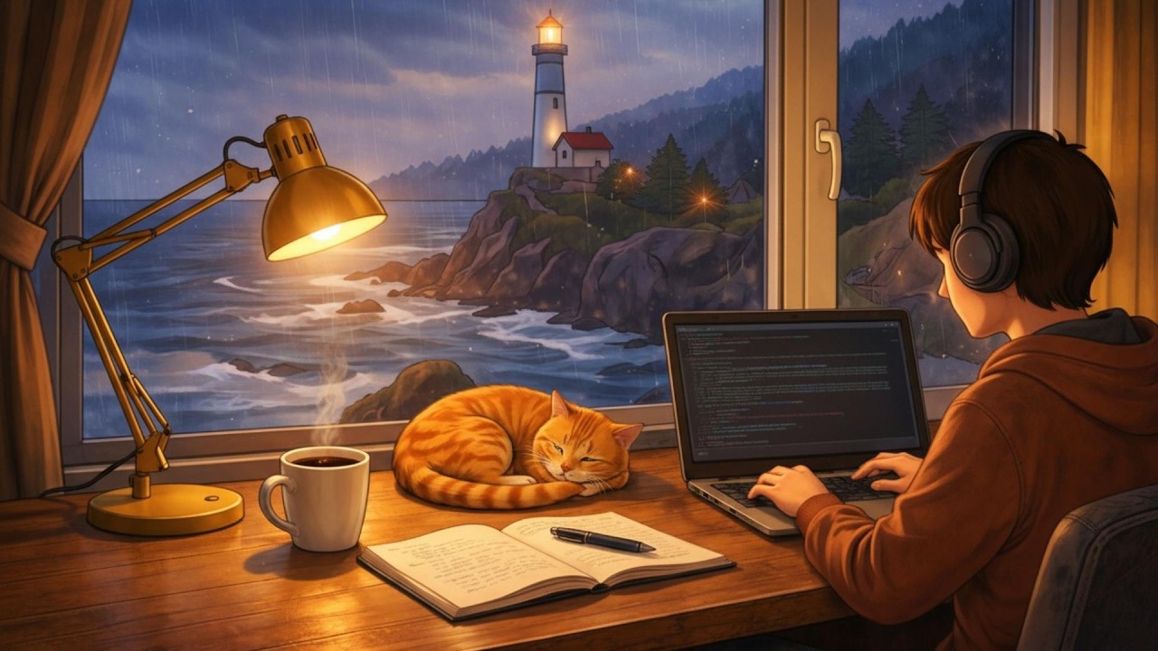 Late Night Coding by the Lighthouse 🌊 | Cozy Rain Lofi for Deep Work & Study