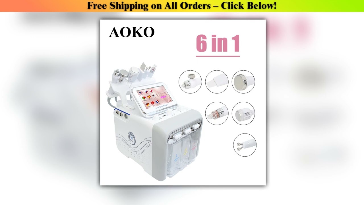 AOKO Upgrade 6 in 1 hydro Oxygen Small Bubble Beauty Instrument Face Lifting Dermabrasion Device