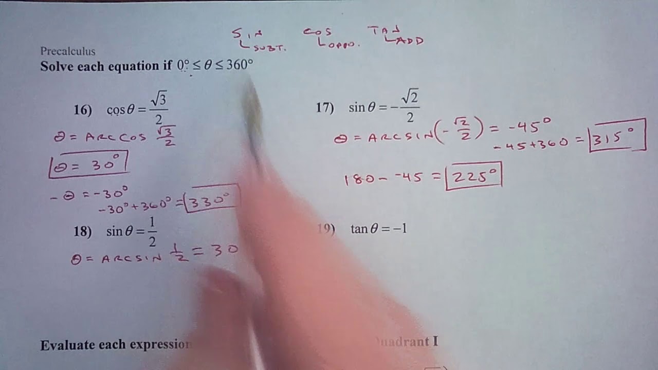 Solving Trigonometric Equations & Evaluating Trigonometric Expressions ...
