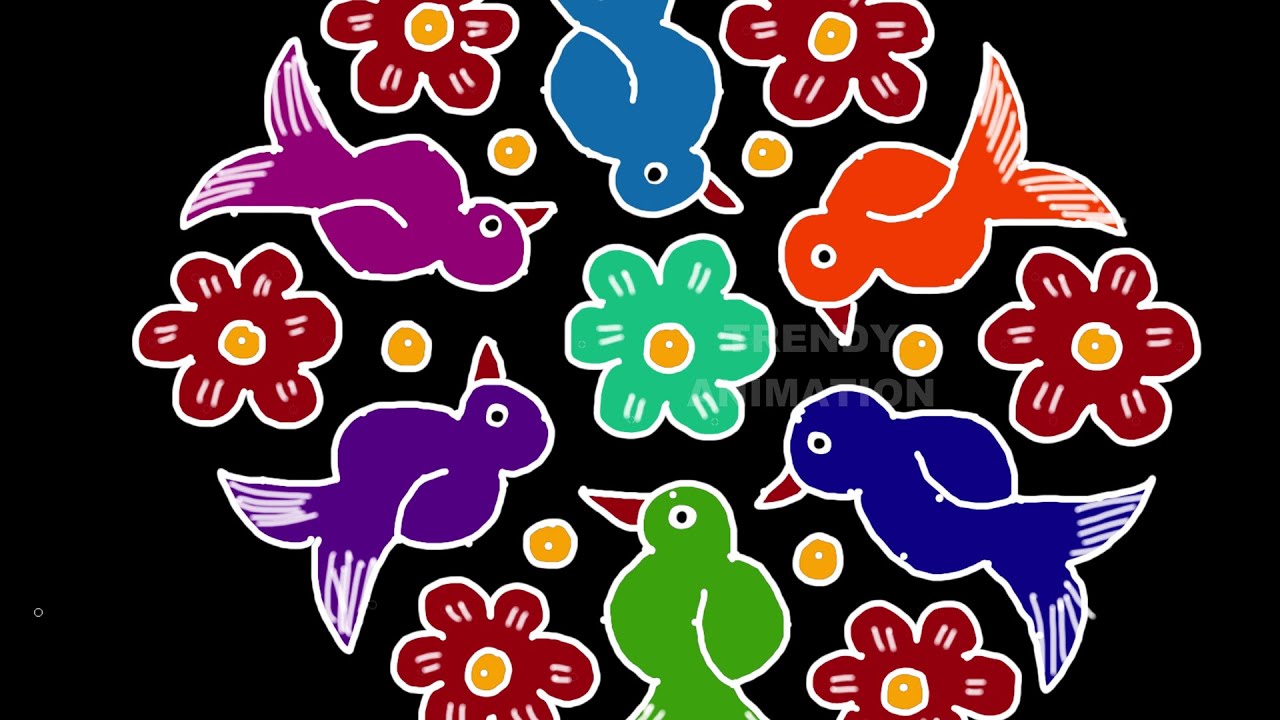 Awesome simple and easy birds rangoli design with 13*7dots | Birds rangoli designs | Muggulu |