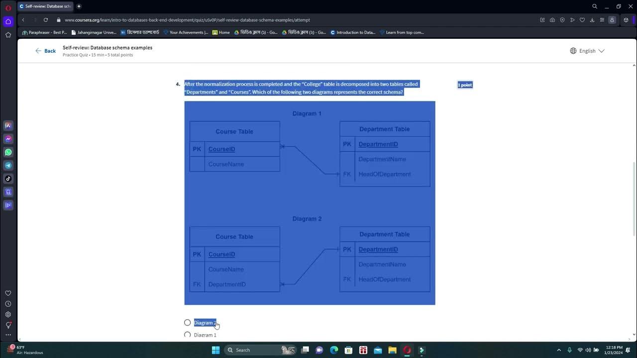 Self review database schema examples coursera introduction to