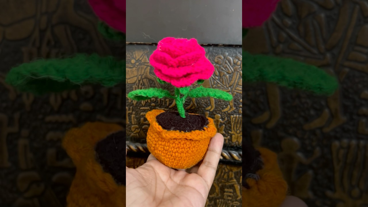 Crochet rose flower pot 👌✨❤️