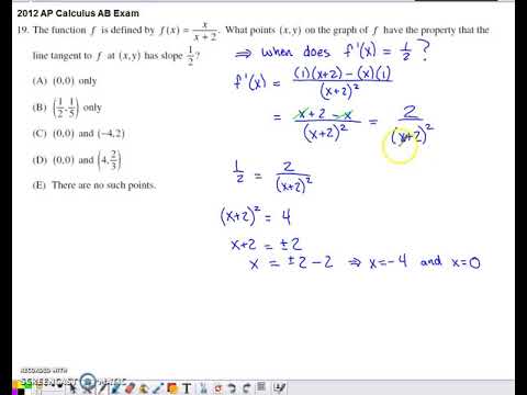 2012 AP Calculus AB Multiple Choice #19 - When does the tangent slope ...