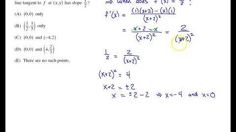 2012 AP Calculus AB Multiple Choice #19 - When does the tangent slope equal 1/2?