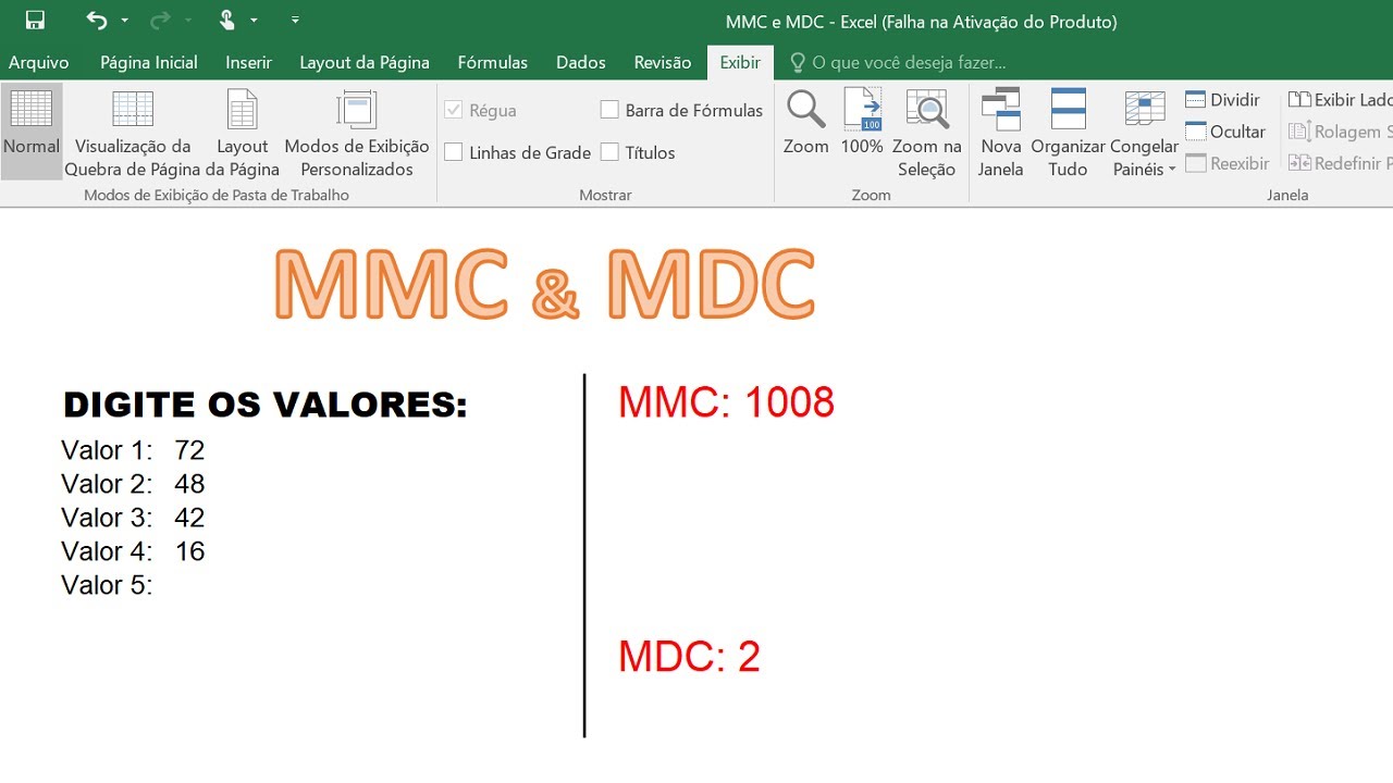 MMC e MDC (aplicação no Excel)