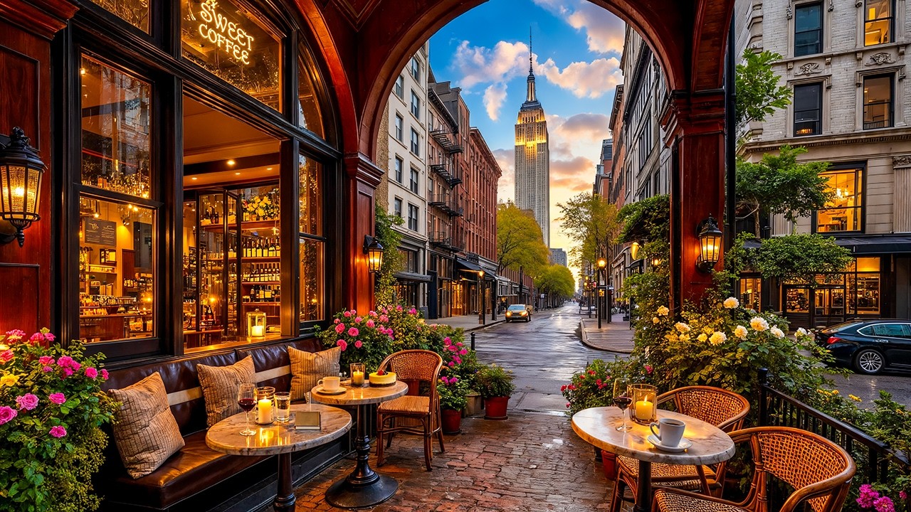 New York Spring Evening Jazz ☕ Empire State Street Café & Relaxing Jazz Instrumental for Focus, Work