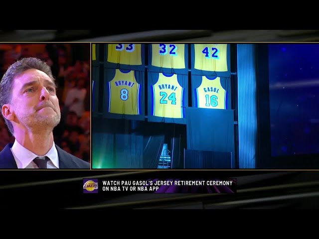 Lakers retire Pau Gasol's No. 16 jersey next to Kobe Bryant | NBA on ESPN -  YouTube