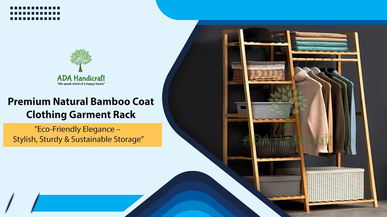 ADA Premium Natural Bamboo Clothing Garment Rack with Shelf, 5-Tier ...