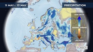 Monthly precipitation forecast for Europe 12/5/2026