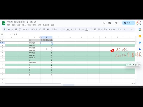 GOOGLE試算表｜簡單【分享】一個【找重覆值】方式: 用【資料透視表】(樞紐分析表)的方式搭配【VLOOKUP函數】｜搭配說明資料【整列變色】的函數寫法