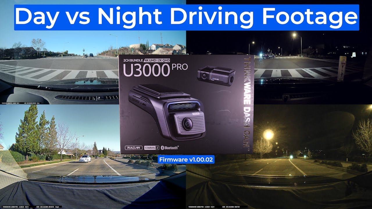 Thinkware U3000 Pro — примеры видеосъемки вождения днем ​​и ночью.
