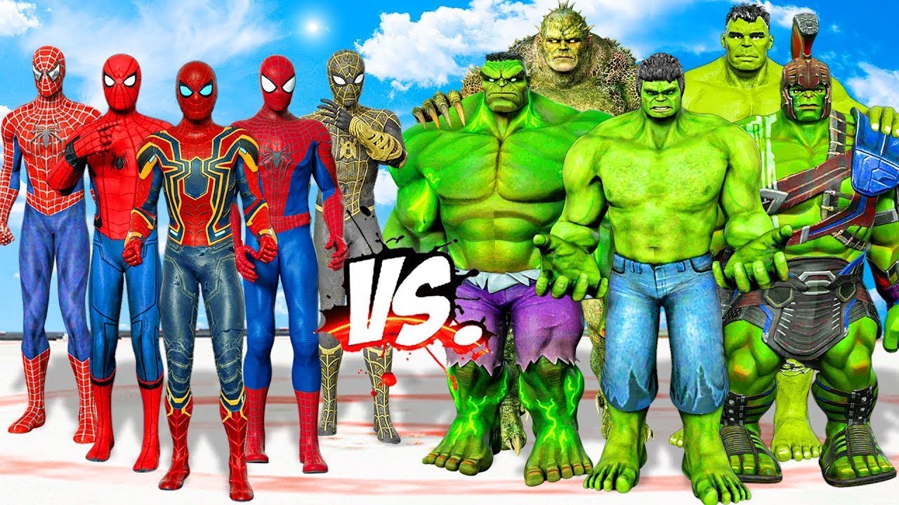 TEAM SPIDER HERO MAN VS TEAM HULK MONSTER, GREEN HULK TEAM AVENGERS ...