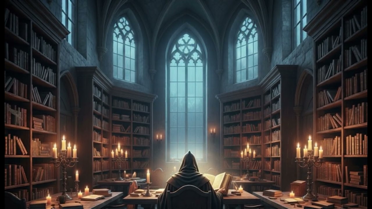 Medieval Mage Library Ambience with Rain for Deep Focus