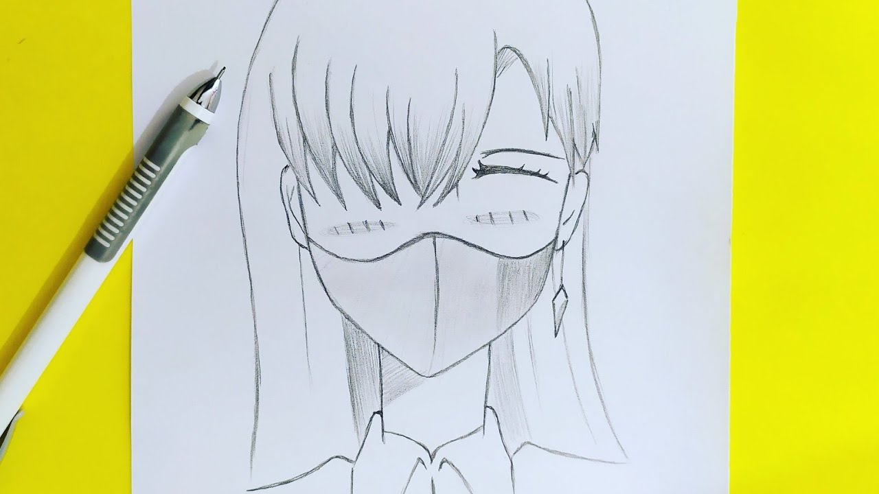 dibujo anime fácil || dibujar chica anime con máscara || draw anime girl  with mask 😷 - thptnganamst.edu.vn