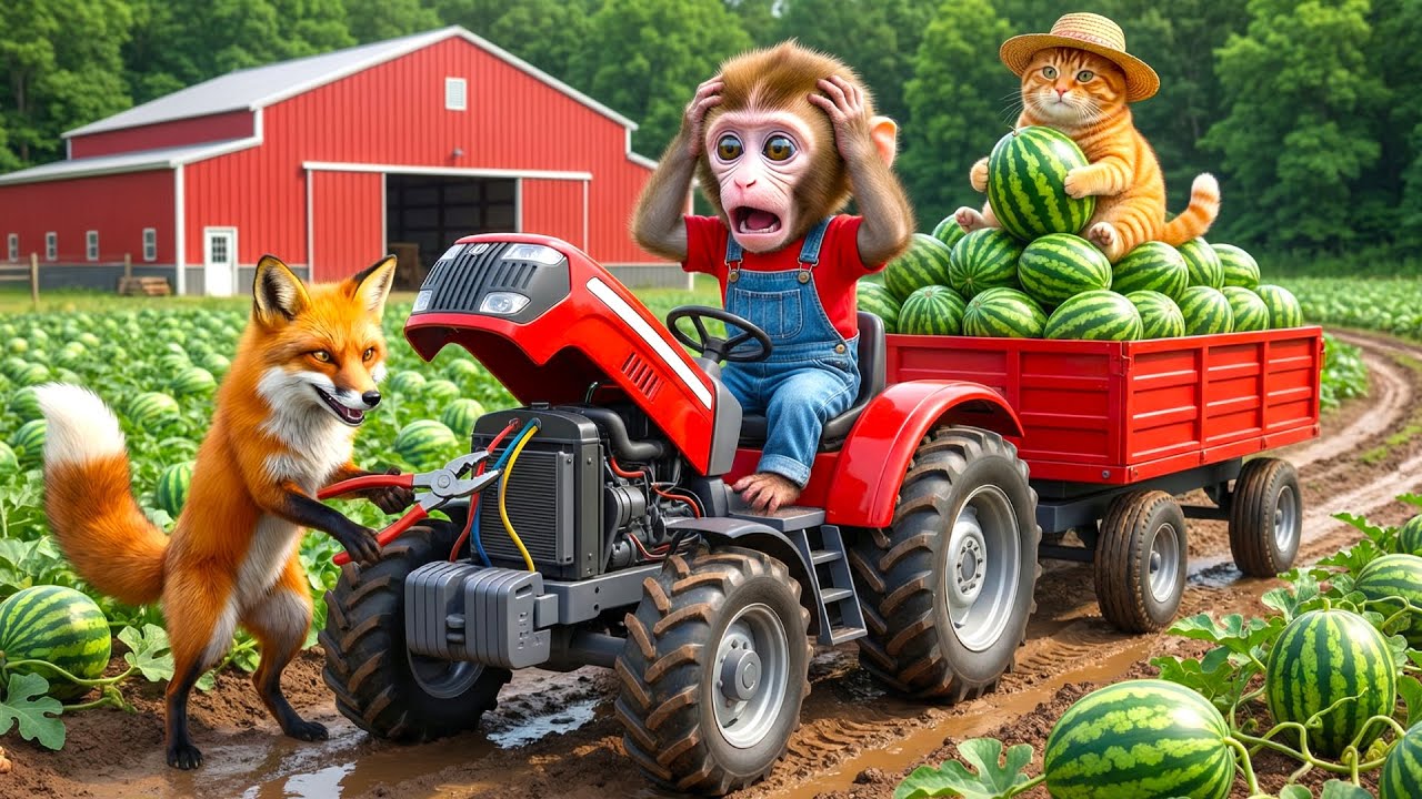 🍉🐵🐱 Monkey & Fat Cat Help Police Catch a Watermelon Thief and Make Watermelon Smoothies Together