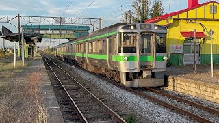 夕焼けの江部乙駅を発着する721系普通列車2334M