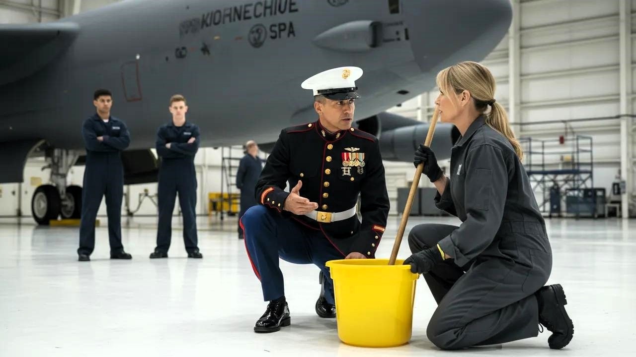 Ona tylko myła hangar, kiedy Marine podszedł, by poprosić o rozmowę.