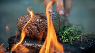 SIMPLE STEAK BY THE RIVER - COOKED ON HOT STONE 🔥