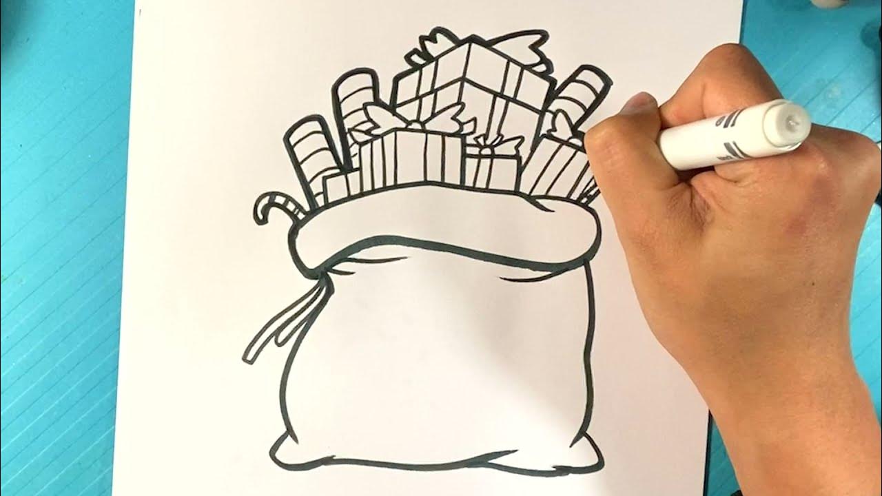EASY How to Draw SANTA BAG - Christmas Drawings - YouTube