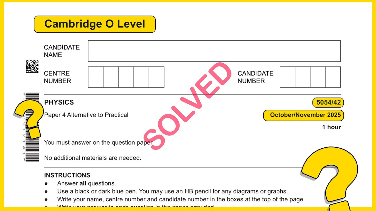 O Level Physics 5054 Oct Nov 2025 Paper 42 SOLVED!! - YouTube