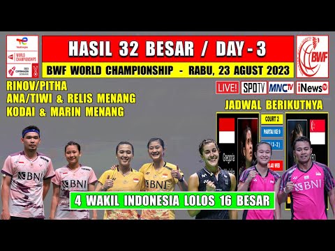 Hasil BWF World Championship 2023 Hari Ini Day 3 ~ ANA/TIWI &amp; RIPHIT Menang ~ 4 Wakil Ke 16 Besar