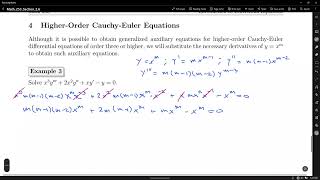Math 253 Section 2.6: Cauchy Euler Equation (Part 2)