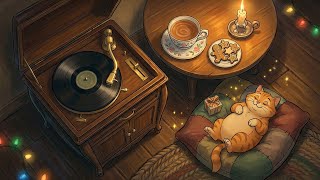 Cozy Holiday Night with a Relaxed Cat 🐾✨ | Soft Vintage Music screenshot 3