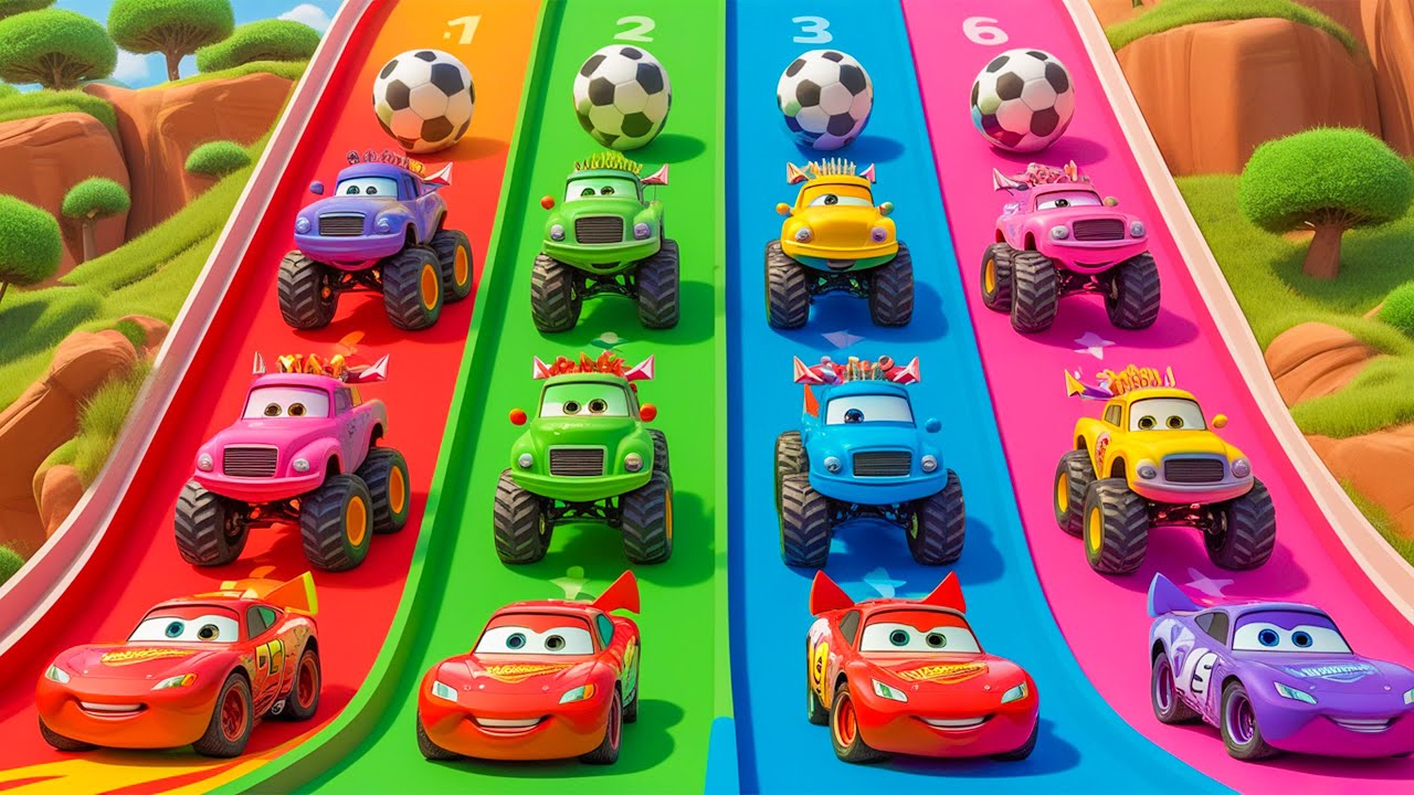 5 Monster Truck vs SHARK vs Long Cars, Monster Jam Racing with Slide Colors in BeamNG.Drive #1