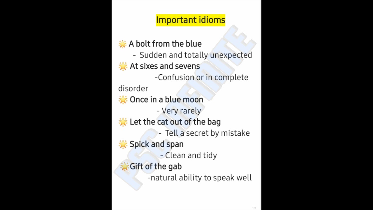 IMPORTANT IDIOMS💯🌟🌟|