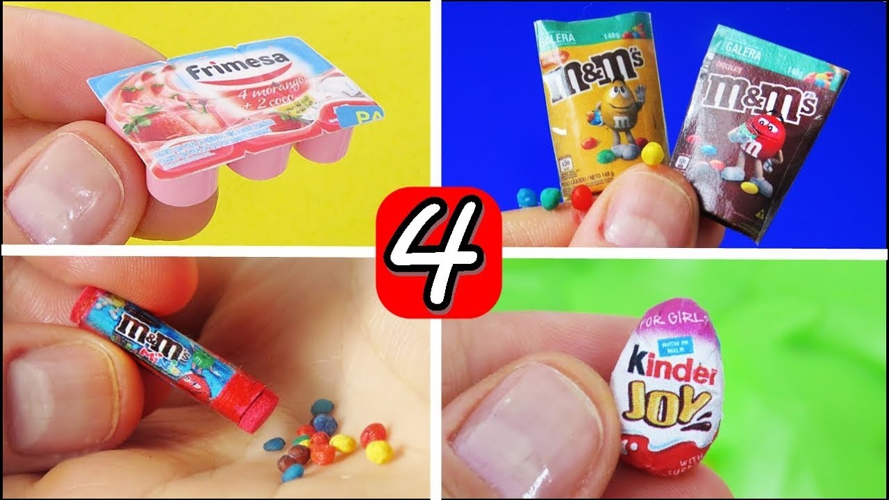 Diy 4 Miniaturas de Comidinhas e Doces para Barbie Super Fácil de Fazer   Iogurte, Kinder Ovo, MMs