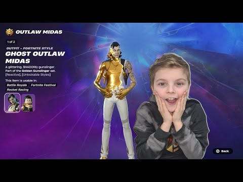 Me &amp; My Kid Unlocking FREE NEW Fortnite Skin Today Unlocking GHOST OUTLAW MIDAS Bonus Reward Skin