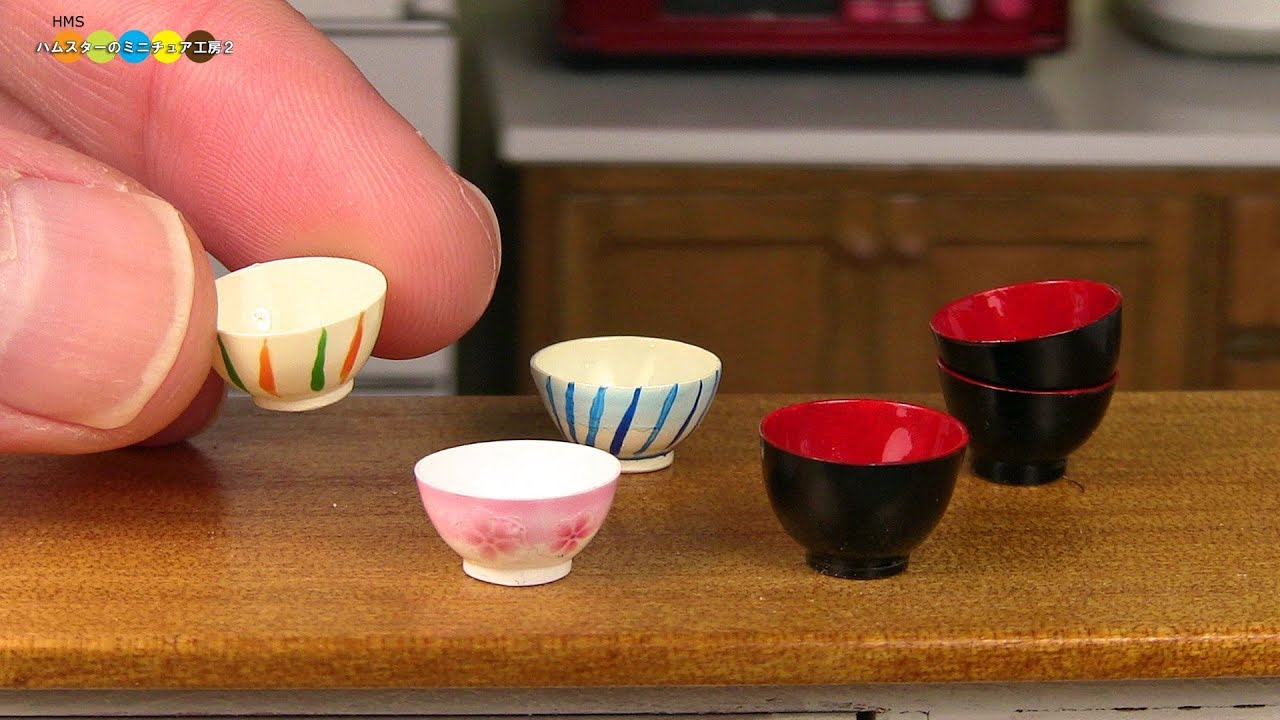 DIY Miniature Rice bowl and Soup bowl　ミニチュアお茶碗と汁椀作り