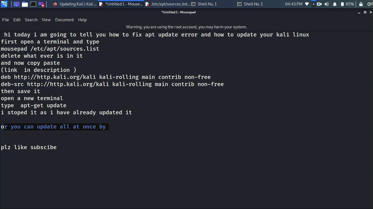 How to update kali inux and how to fix apt-update error - YouTube