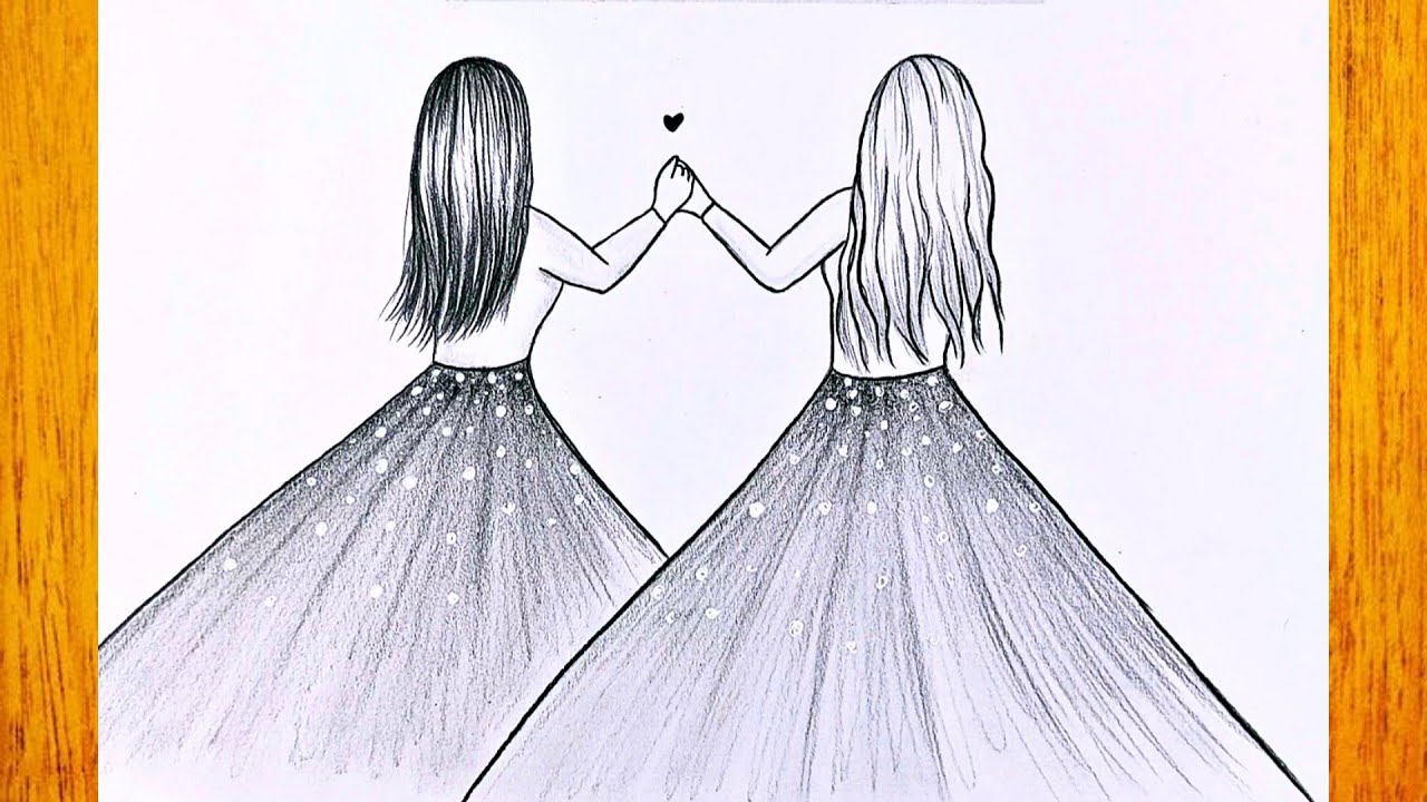 Cómo dibujar a las mejores hermanas / Chicas dibujadas con hermosos  vestidos - thptnganamst.edu.vn