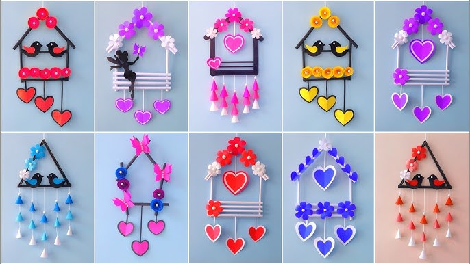 Easy and Quick Heart Paper Wall Hanging Ideas / Butterfly Wall decor /  Cardboard Reuse Room DIY