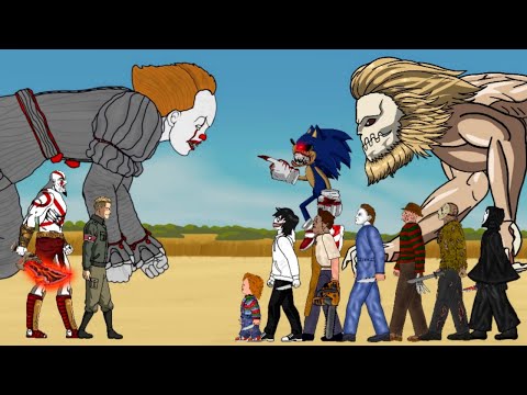 IT Pennywise vs Sonic exe vs Kratos vs Jaw Titan, Jason, Freddy, Michael, Jeff Killer, Chucky +More