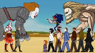 IT Pennywise vs Sonic exe vs Kratos vs Jaw Titan, Jason, Freddy, Michael, Jeff Killer, Chucky +More