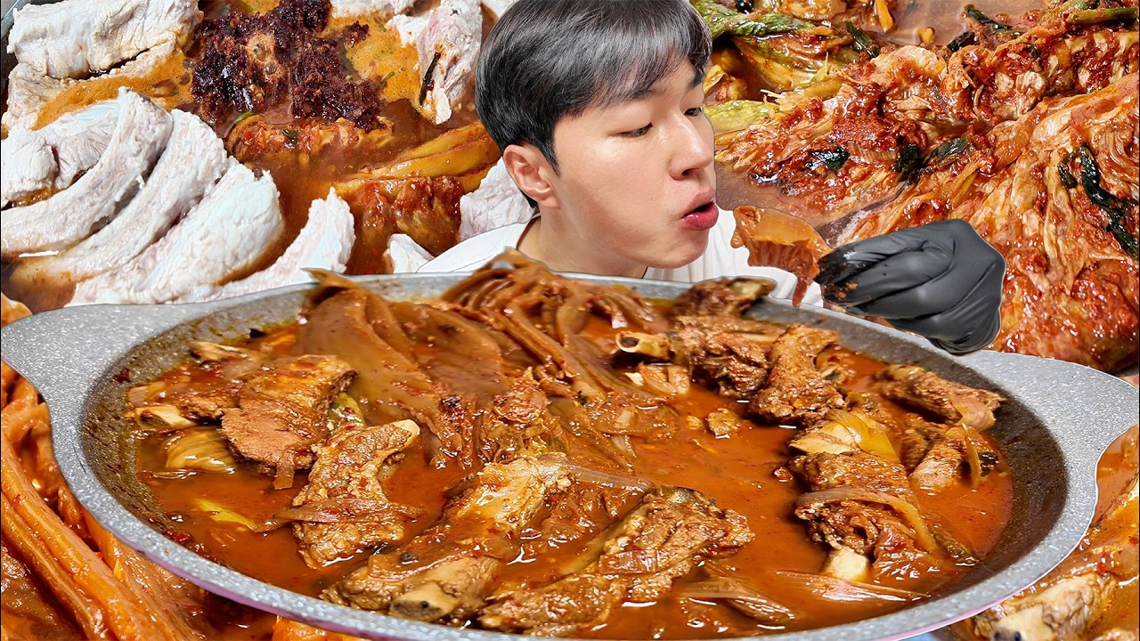 Тушеная кимчи со свиными ребрышками дома #мукбанг #полуночныйперекус #ребрышки #кимчиджим