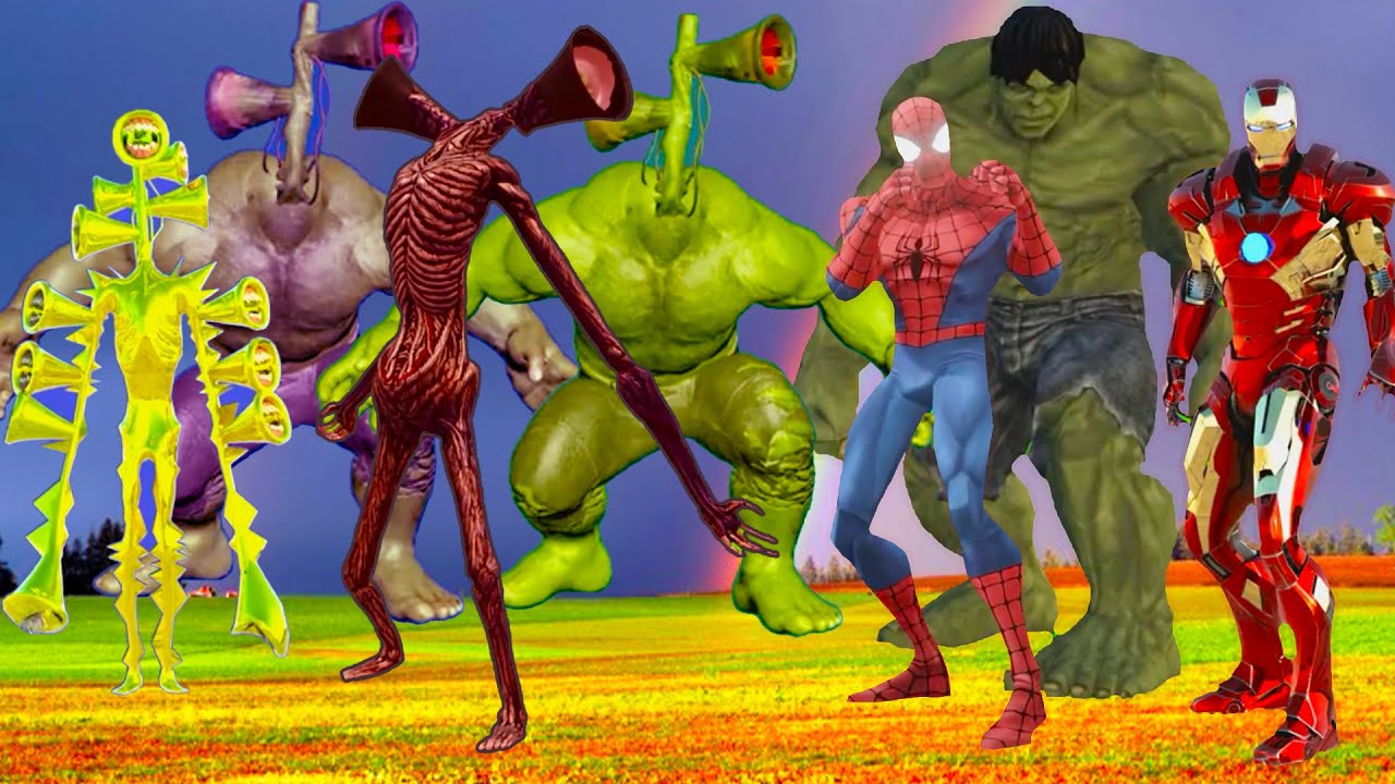 Team Superheroes vs Hulk vs Monstres Siren Head Trevor Henderson - YouTube