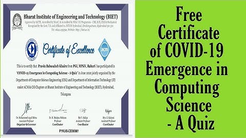 Free Certificate of COVID-19 Emergence in Computing Science - A Quiz